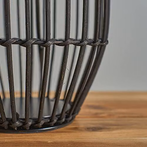 ValueLights Hollins Modern Cylinder Table Lamp Base in Matt Black Rattan and Ceramic, H: 34.0 cm, W: 16.0 cm, D: 16.0 cm – 4