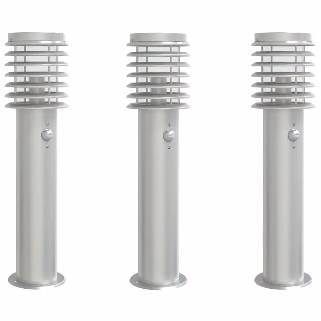 Berkfield Home Set of 3 Silver Stainless Steel Outdoor Floor Lamps with Motion Sensors, Height: 60 cm – 2