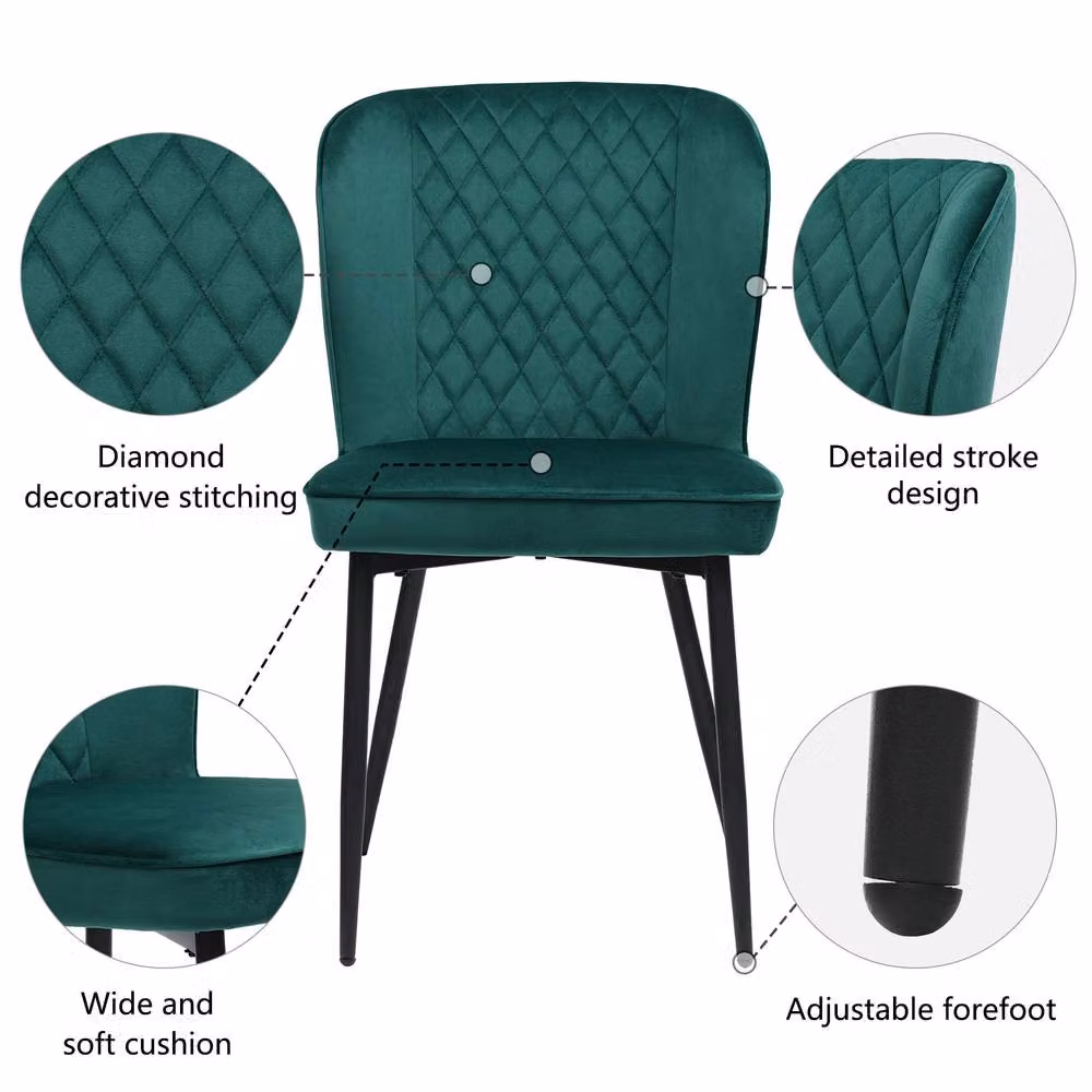 Rolipo Set of 2 Modern Dark Green Velvet Dining Chairs with Metal Legs – 6