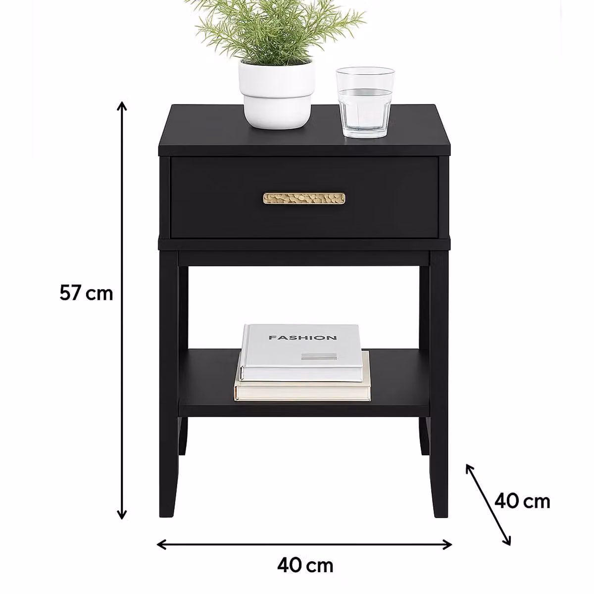 Melody Maison Luna Black One Drawer Bedside Table with Gold Accents – 3