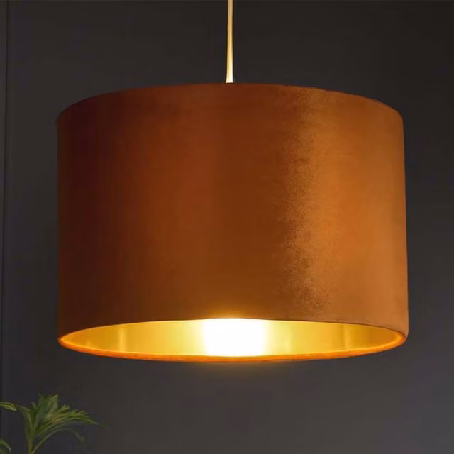 Lighting Collection Burnt Orange Velvet Drum Lamp Shade with Copper Inner, Diameter: 30 cm