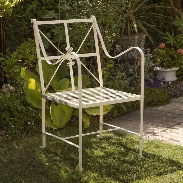 Glasstone Off-White and Beige Distressed Metal Garden Dining Chair
