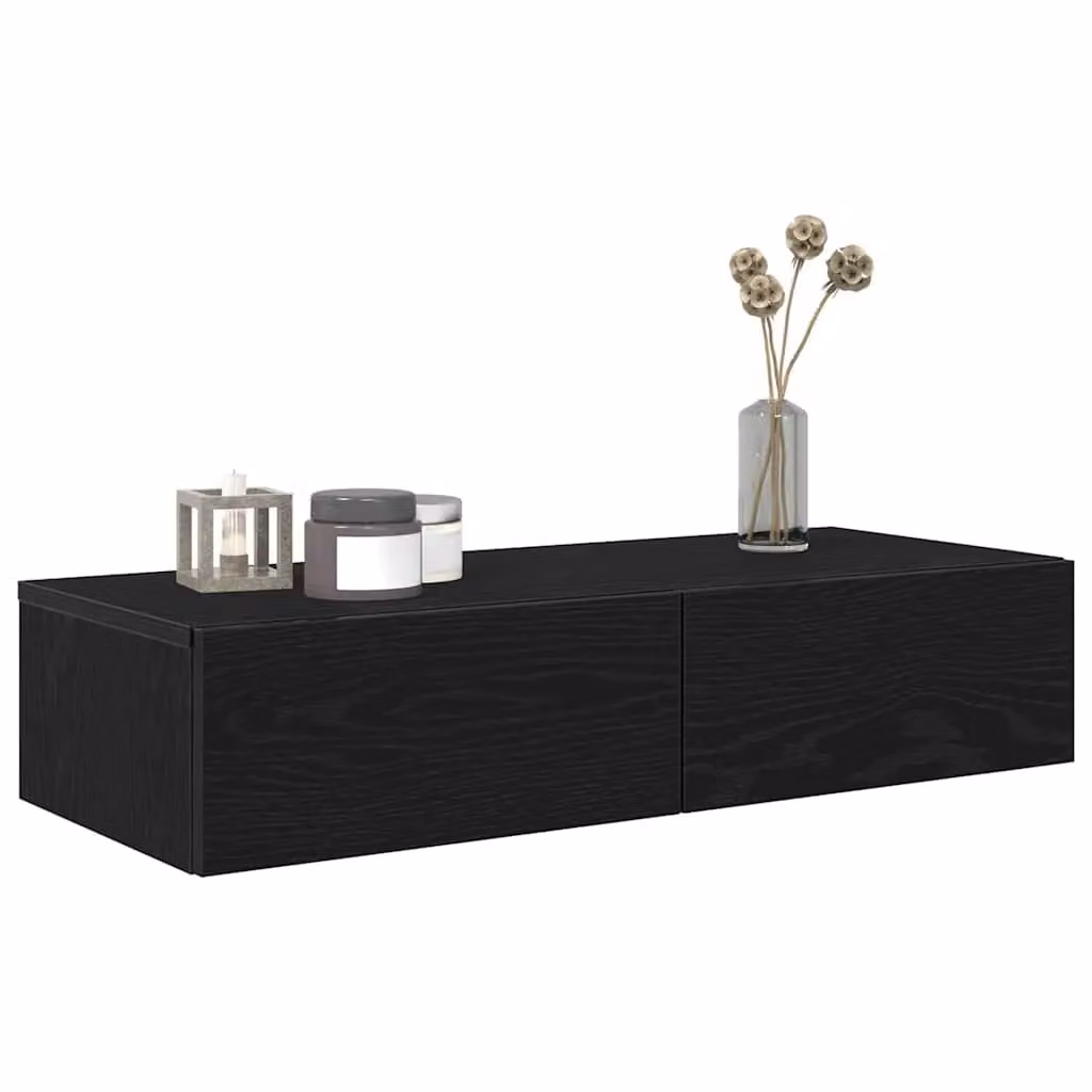 Berkfield Home Wall Shelf with Drawers in Black, W/D/H: 80 x 33 x 17 cm – 3