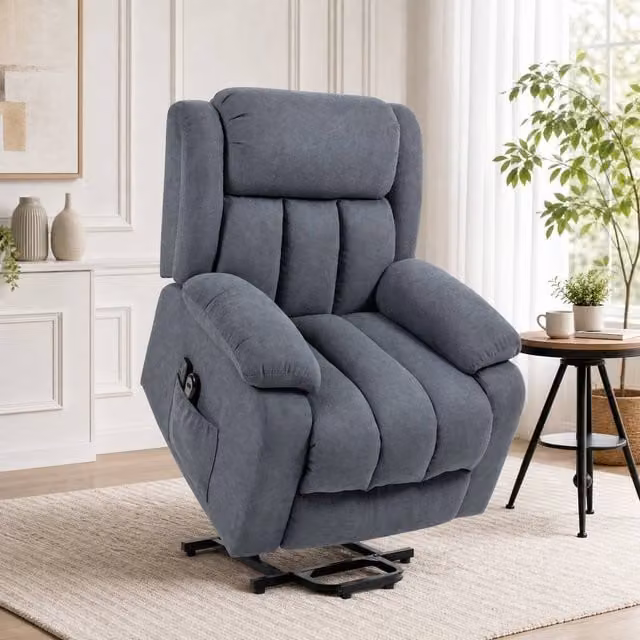STILVORA Grey Fabric Lift Recliner Chair with Massage and Footrest – 1