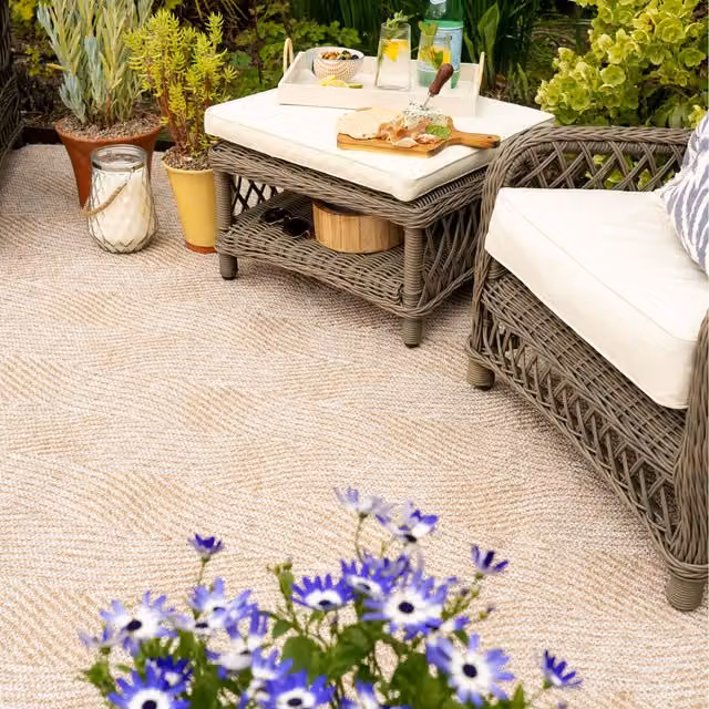 The Rug House Tilia Beige and Yellow Herringbone Woven Outdoor Rug, Width: 170 cm