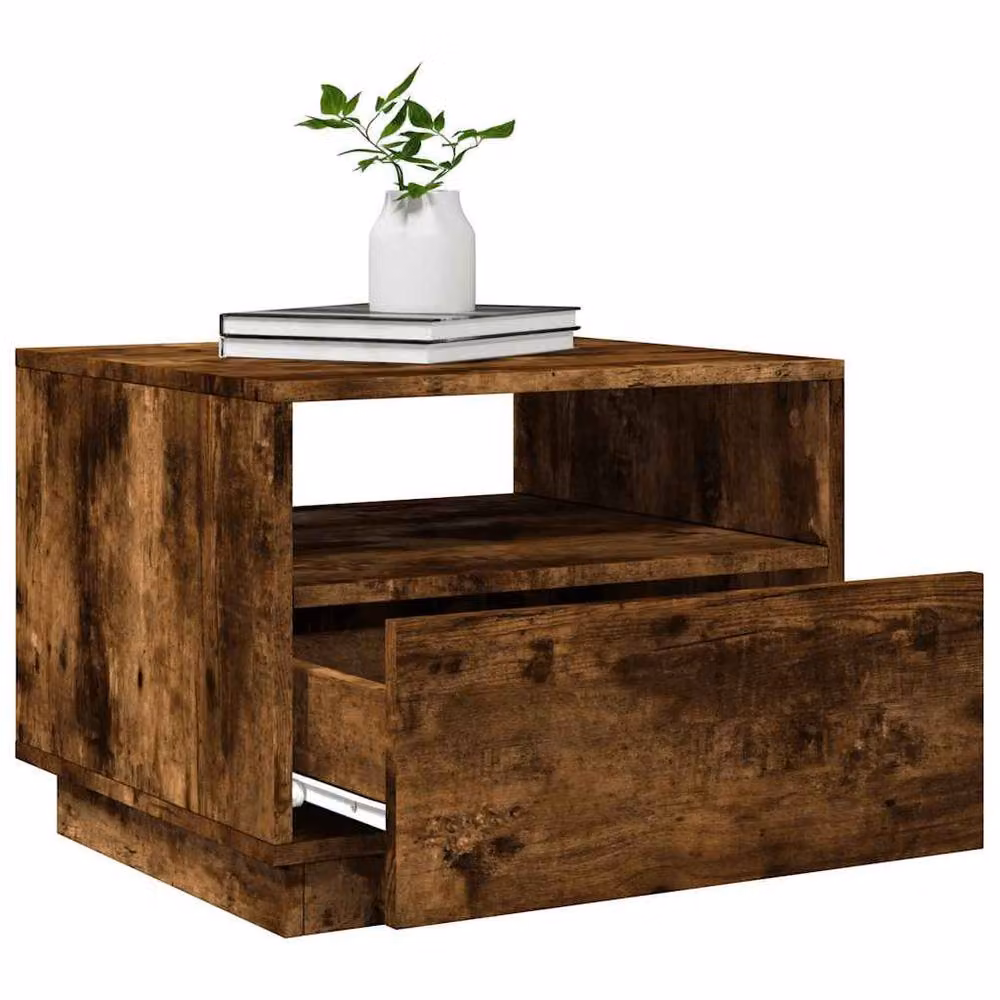 Berkfield Home Modern Coffee Table with LED Lights in Smoked Oak Brown, W: 50 cm, D: 49 cm, H: 40 cm – 5