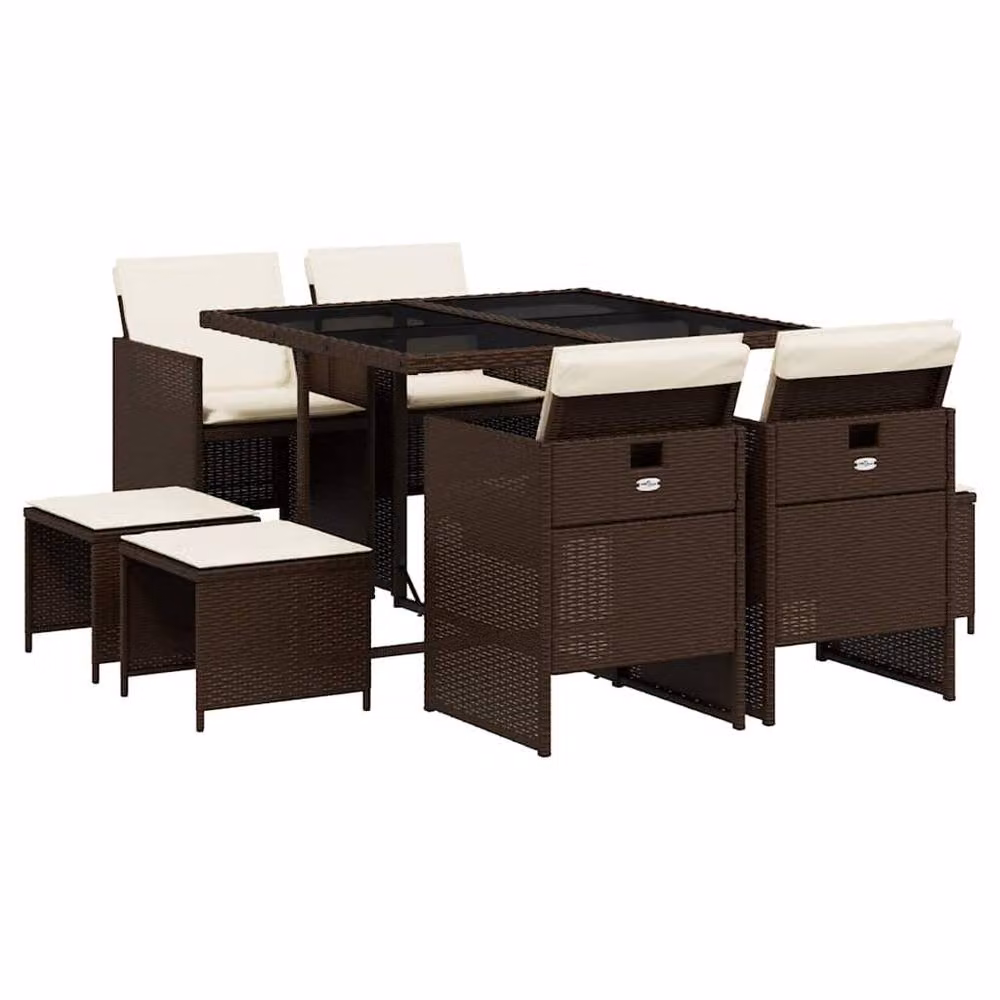 Berkfield Home 9 Piece Brown Poly Rattan Garden Dining Set with Cushions – 2