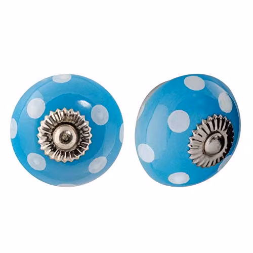 Nicola Spring Polished Ceramic Cabinet Knobs, Blue and White, Pack of 6 – 1