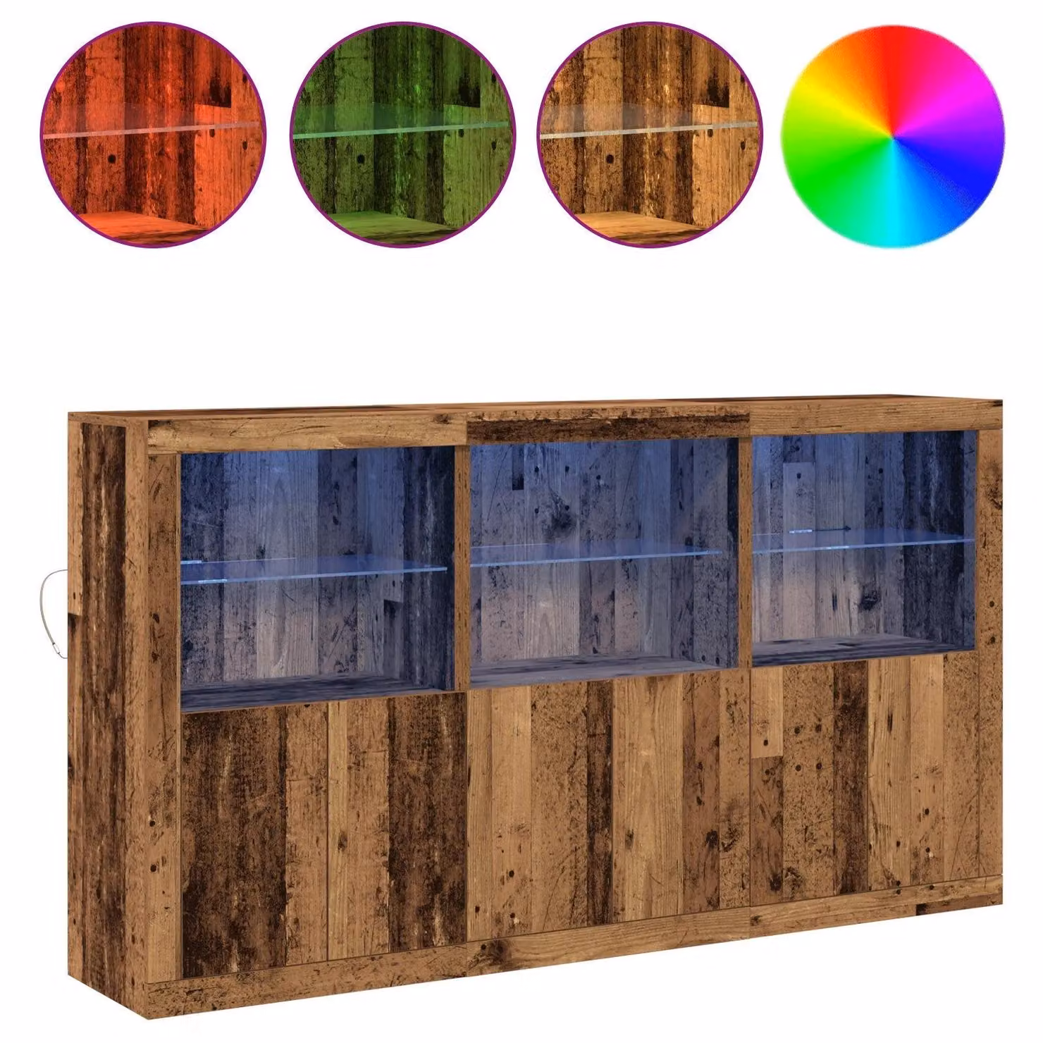 Berkfield Home Rustic Brown Engineered Wood Sideboard with Integrated LED Lights W: 181.5 cm, D: 37 cm, H: 100 cm – 3