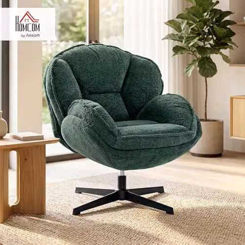HOMCOM Modern Velvet Swivel Wingback Accent Chair in Green and Black, H 88 x W 86 x D 86 cm – 2