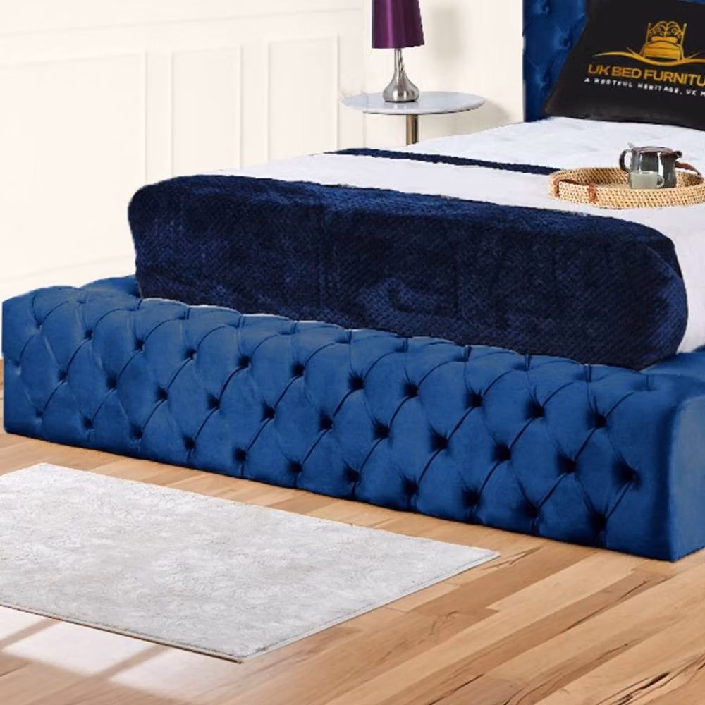 UK Bed Furniture Ambassador Single Ottoman Gas Lift Upholstered Velvet Bed in Blue – 3