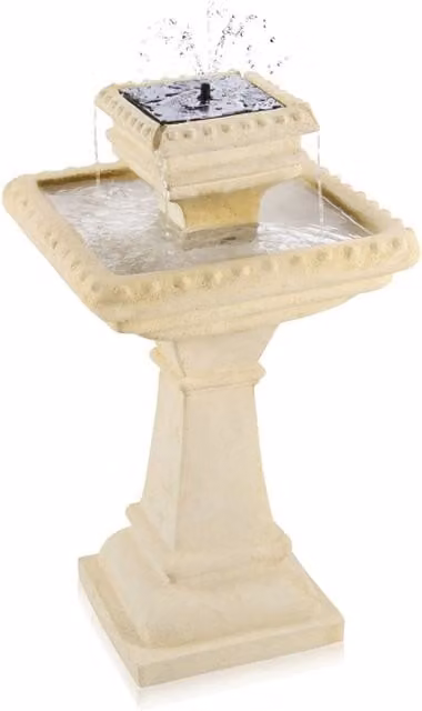 Primrose Solaray White 2 Tier Square Solar Powered Bird Bath and Cascade Water Feature