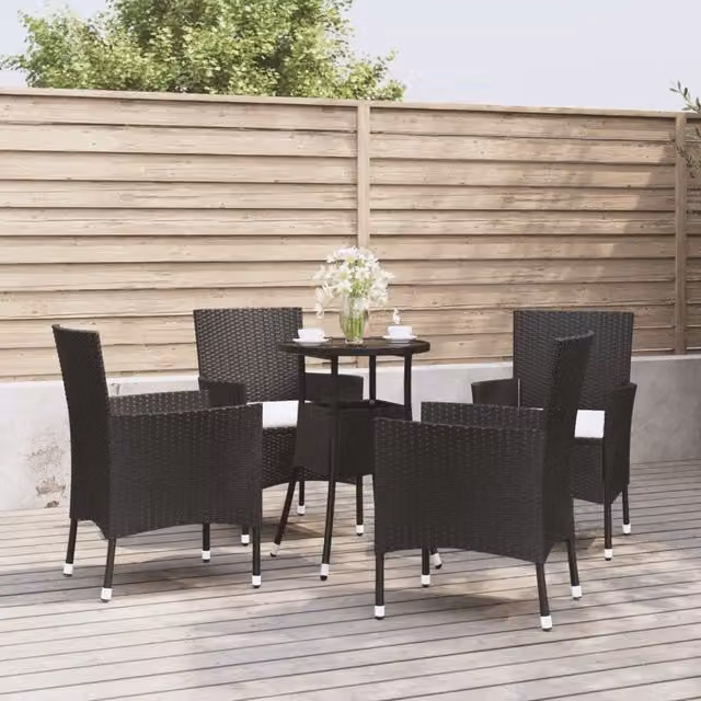 Berkfield Home 5 Piece Black Poly Rattan Garden Bistro Set with Cushions