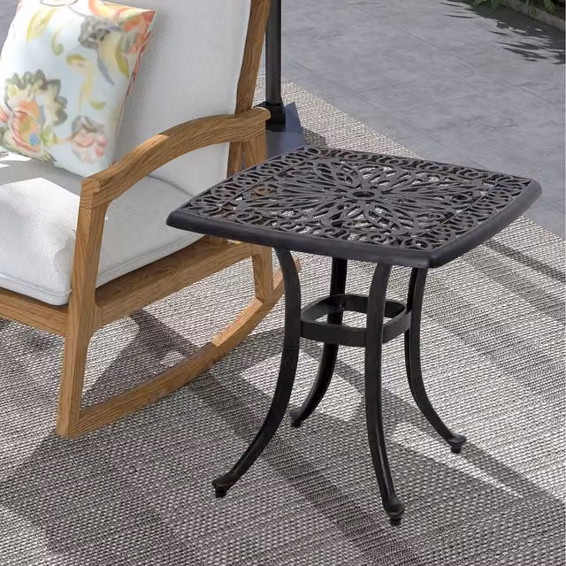 Outsunny Square Outdoor Side Table with Umbrella Hole in Brown