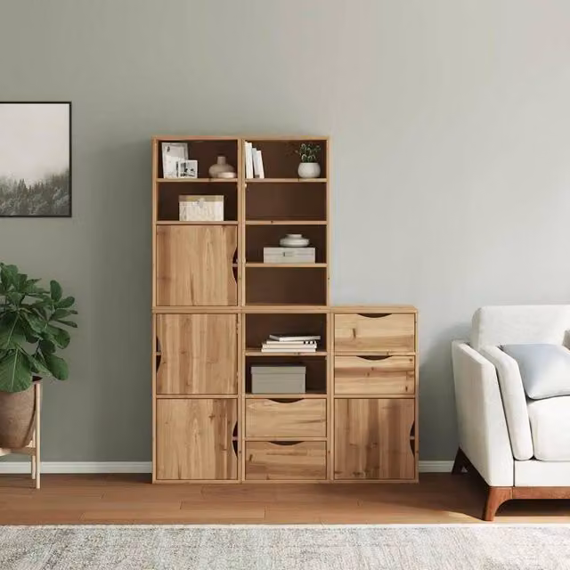 Berkfield Home ODDA Side Cabinets, 5 Piece Set, Brown Waxed Solid Pine Wood, W/D/H: 40 x 24 x 79 cm