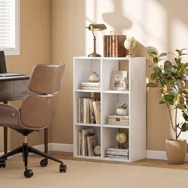 HOMCOM Industrial Style White Wood Effect Storage Shelf with 6 Compartments – 1