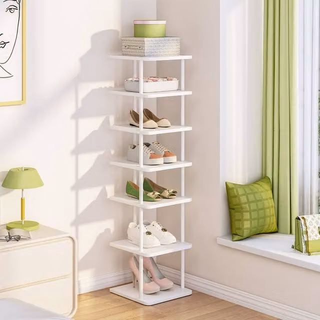Huhote 7-Tier Narrow Shoe Rack with Metal Frame in White – 1