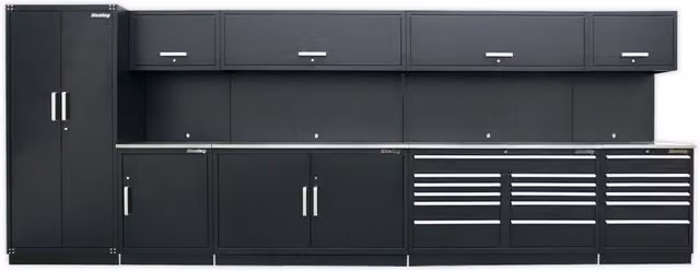 Loops Modular Garage Storage System in Silver Stainless Steel with Hinged Doors and Internal Drawers