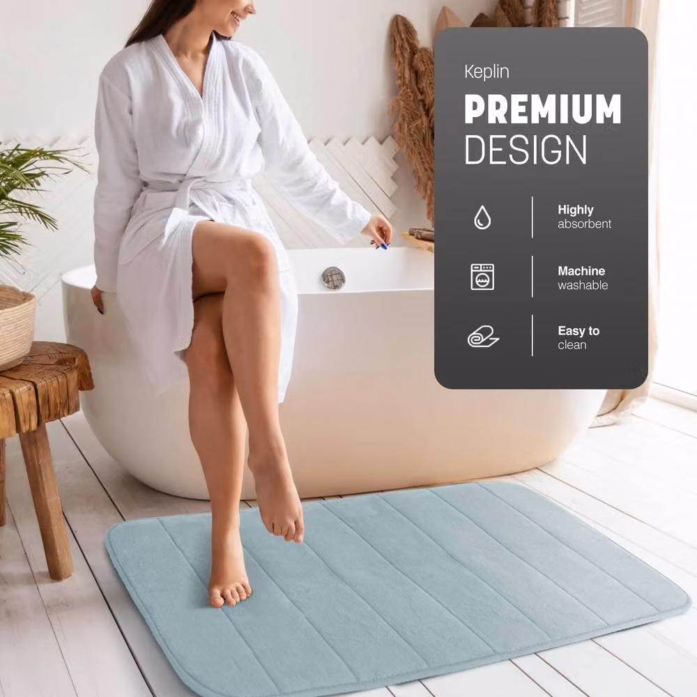 Keplin Memory Foam Bath Mat, Blue and Black, W/D/H: 60 x 90 cm – 5