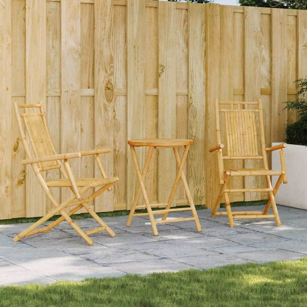 Berkfield Home 3 Piece Rustic Bamboo Bistro Set in Brown – 2