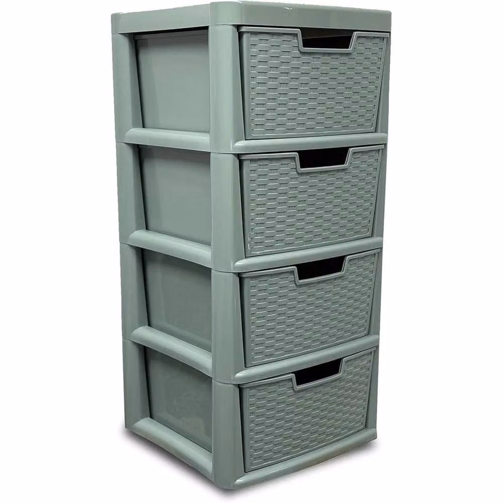 FLAVORA 4 Tier Large Plastic Drawer Storage in Sage Green, W/D/H: 50 x 50 x 80 cm – 2