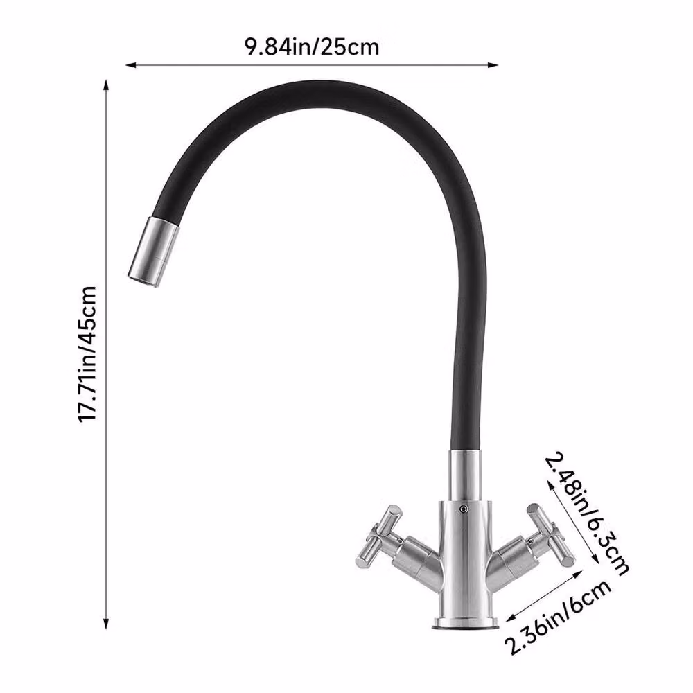 VOGREX Matt Black Stainless Steel Kitchen Sink Mixer Tap with Flexible Swivel Spout and Two Handles – 2