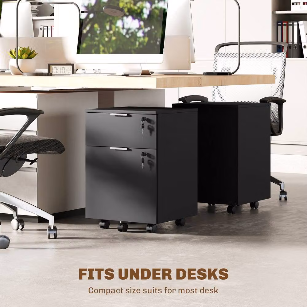 STILVORA Two-Drawer Lockable Filing Cabinet with Castors in Black, W: 40.0 cm, D: 42.0 cm, H: 60.0 cm – 9