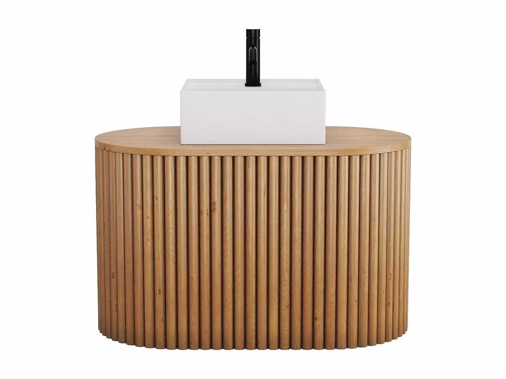 Vente-unique TOWARI Hanging Teak Bathroom Cabinet with Square Basin in Light Oak, Width: 90 cm – 2