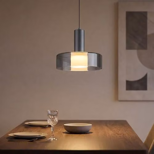 Netlighting Grant LED Pendant Light with Grey Smoke Glass Shade and Aluminium Body, Warm White 3000K, Height Adjustable – 2