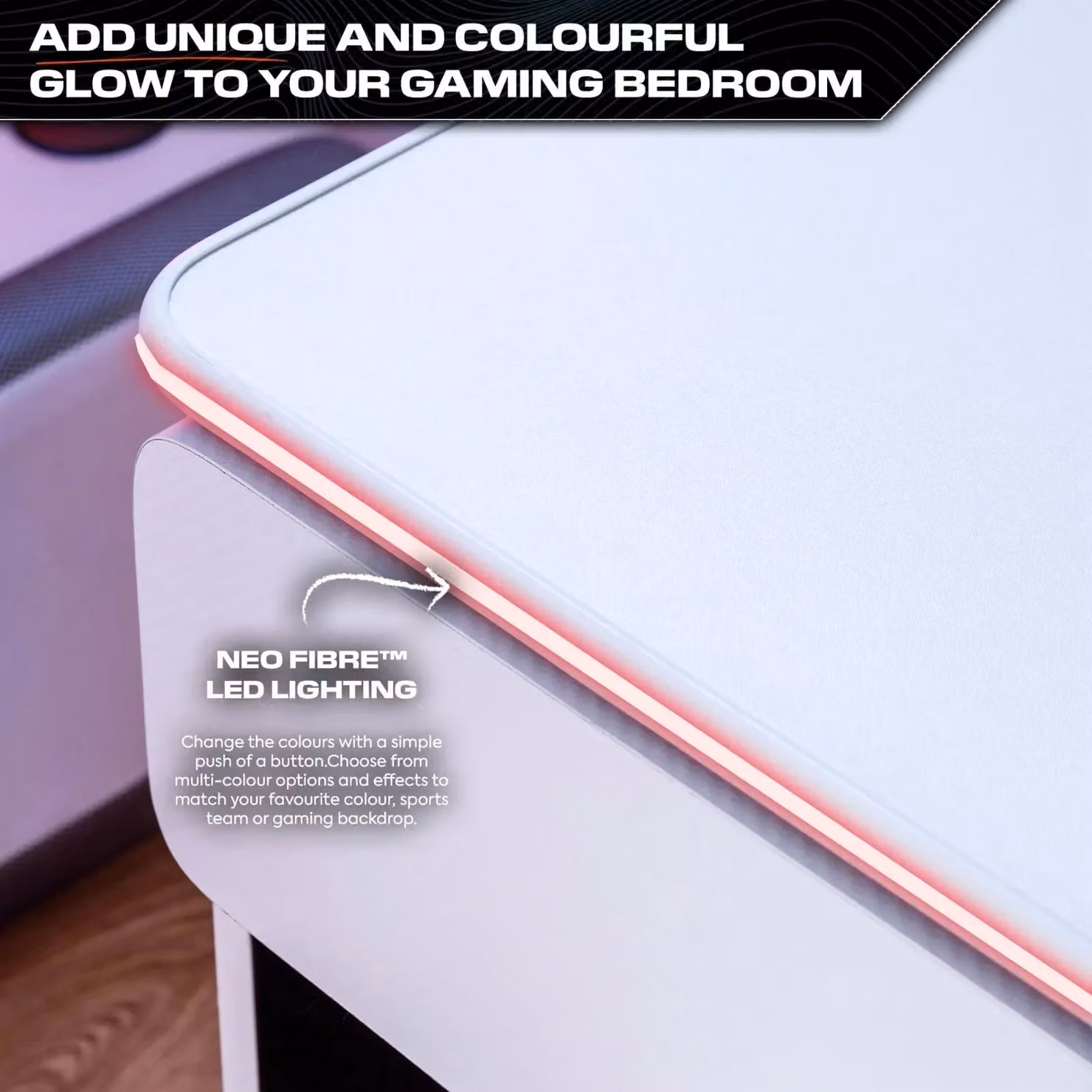 X Rocker Carbon-Tek LED Gaming Desk in White and Multicolour – 7