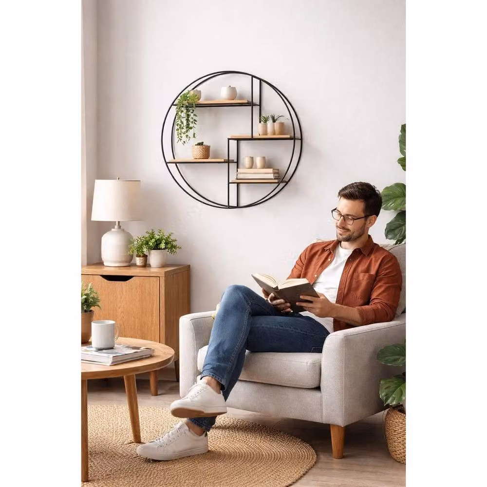 EONLION Modern Black Wooden Floating Wall Mounted Display Shelf, Width: 50 cm – 4