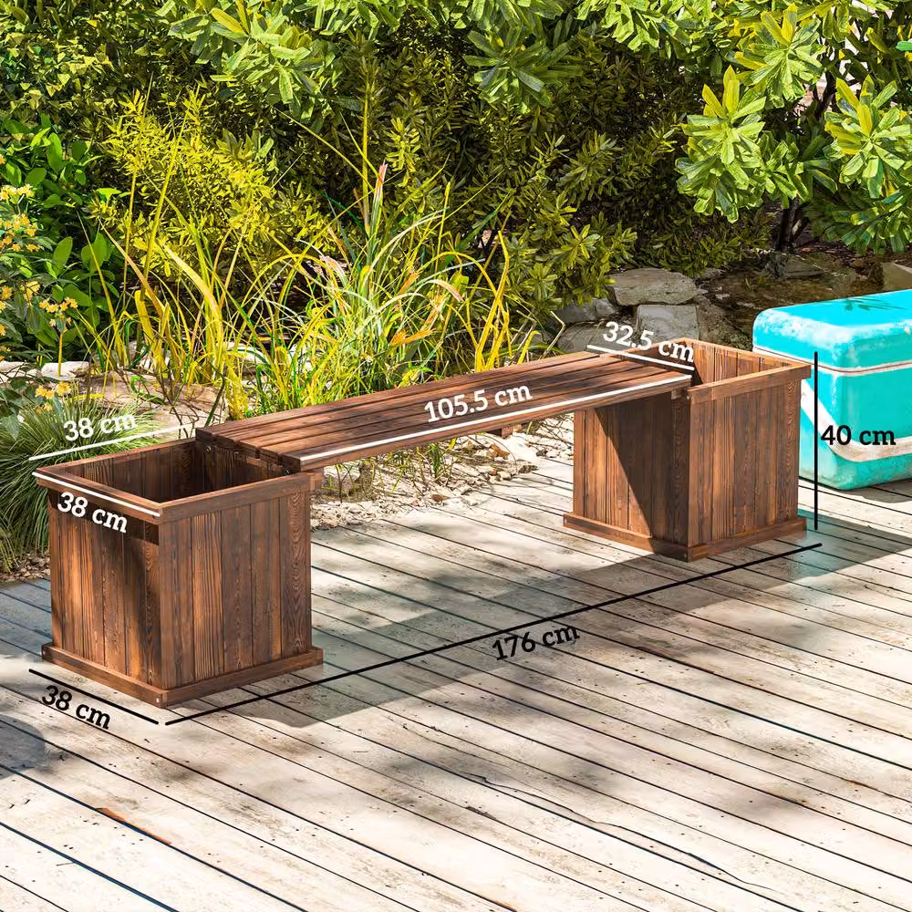 OUTSUNNY Wooden Garden Planter and Bench Combination Raised Bed in Brown – 3