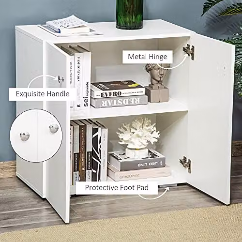 HOMCOM Modern White Wooden Freestanding Sideboard Cabinet with Two Shelves and Door, W/D/H: 70 x 39 x 70 cm – 5