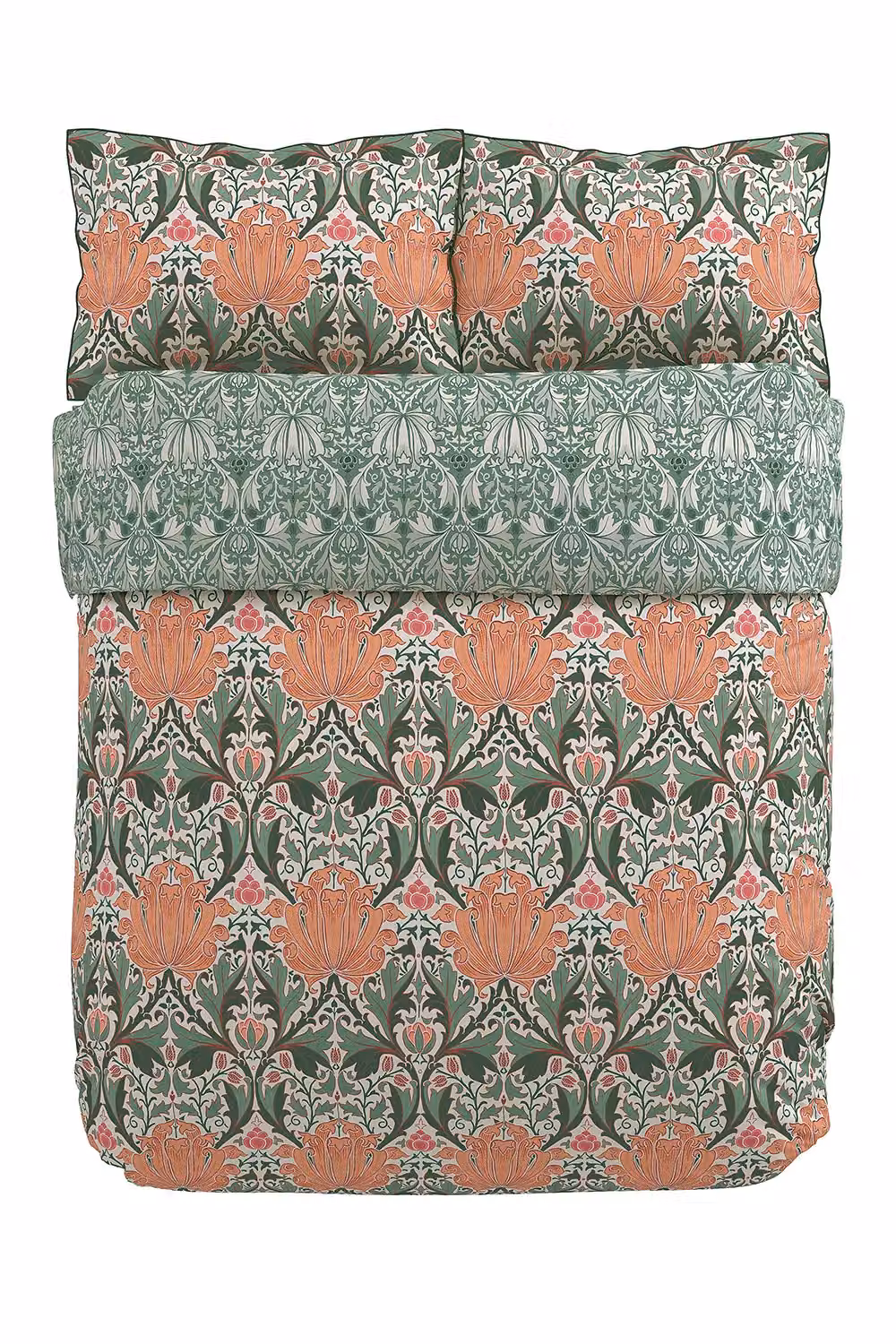 Morris & Co Helena Floral Cotton Percale Duvet Cover and Pillowcase Set in Petrol, Peach and Multicolour, W/D/H: 200 x 200 cm – 2