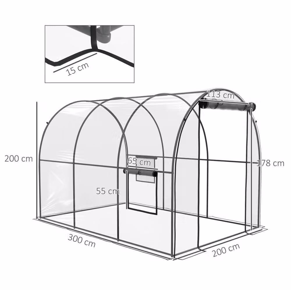 STILVORA Walk-in Greenhouse with Mesh Windows in Transparent, W: 300 cm, D: 200 cm, H: 200 cm – 2