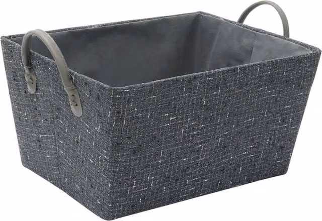 JVL Shadow Tapered Rectangular Fabric Storage Basket with Handles, Grey, W/D/H: 28.0 x 20.0 x 38.0 cm – 1