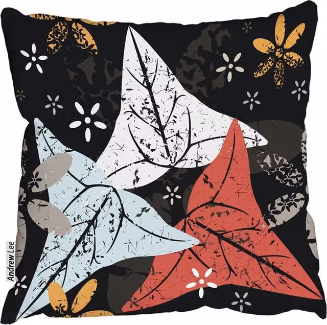 Andrew Lee Leaves and Flowers Autumn Pattern Square Cushion, Black, W/D/H: 60 x 60 x 1 cm