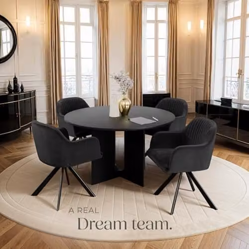 tectake Set of 4 Black Velvet Swivel Dining Chairs with Armrests and Steel Legs – 2