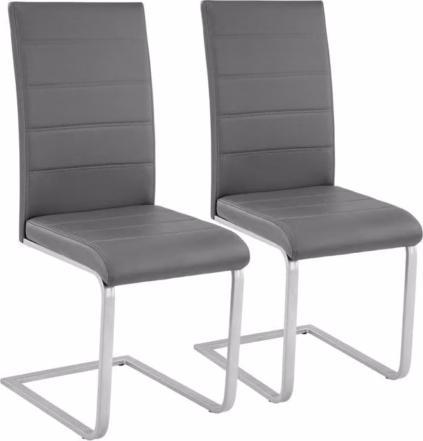 tectake Set of 2 Grey Cantilevered Dining Chairs with Metal Base and Synthetic Leather Finish