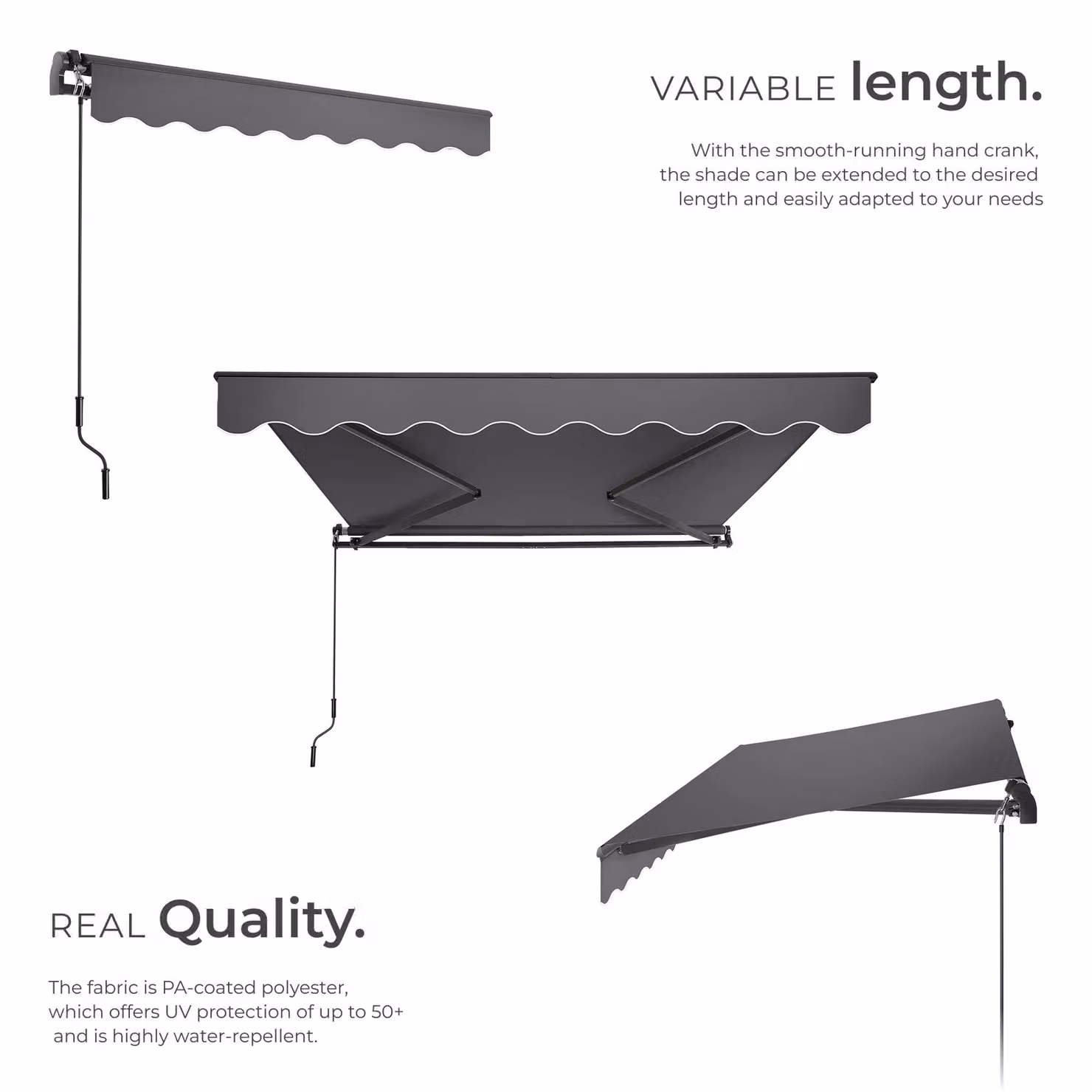 tectake Ornella Retractable Wall-Mounted Awning in Dark Grey, W/D/H: 250 x 200 cm – 3