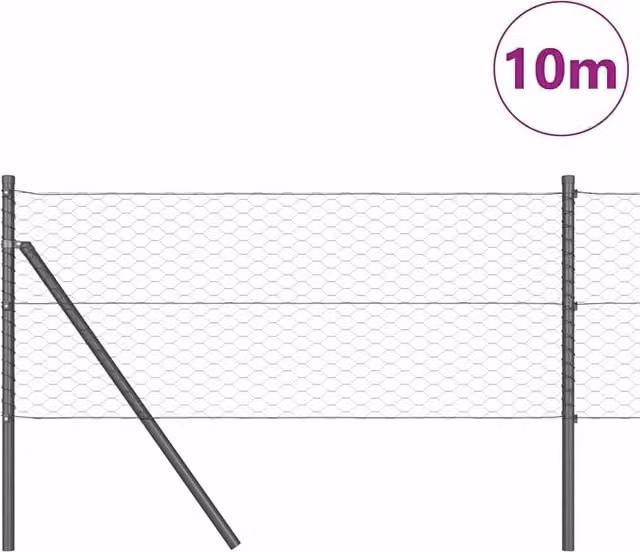 Berkfield Home Grey Steel Hexagon Fence, W: 0.6 m, L: 10 m