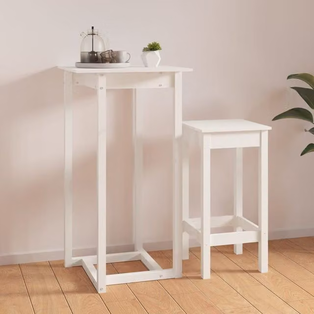 Berkfield Home Rustic White Solid Wood Pine Bar Table W/D/H: 60 x 60 x 110 cm