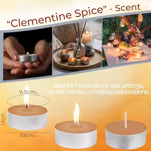 Deco Express Clementine Spice Scented Tealight Candles, 25 Pack, Beige – 3