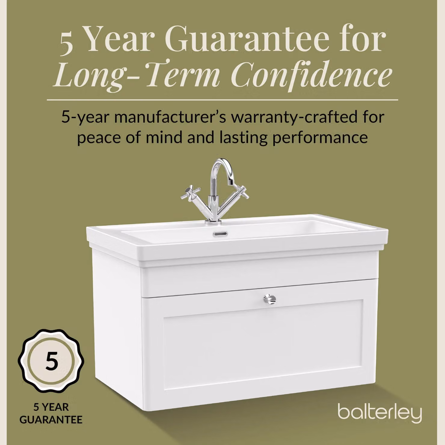 Balterley Wall Hung 1-Drawer Bathroom Vanity Unit and Fireclay Basin, White – 3