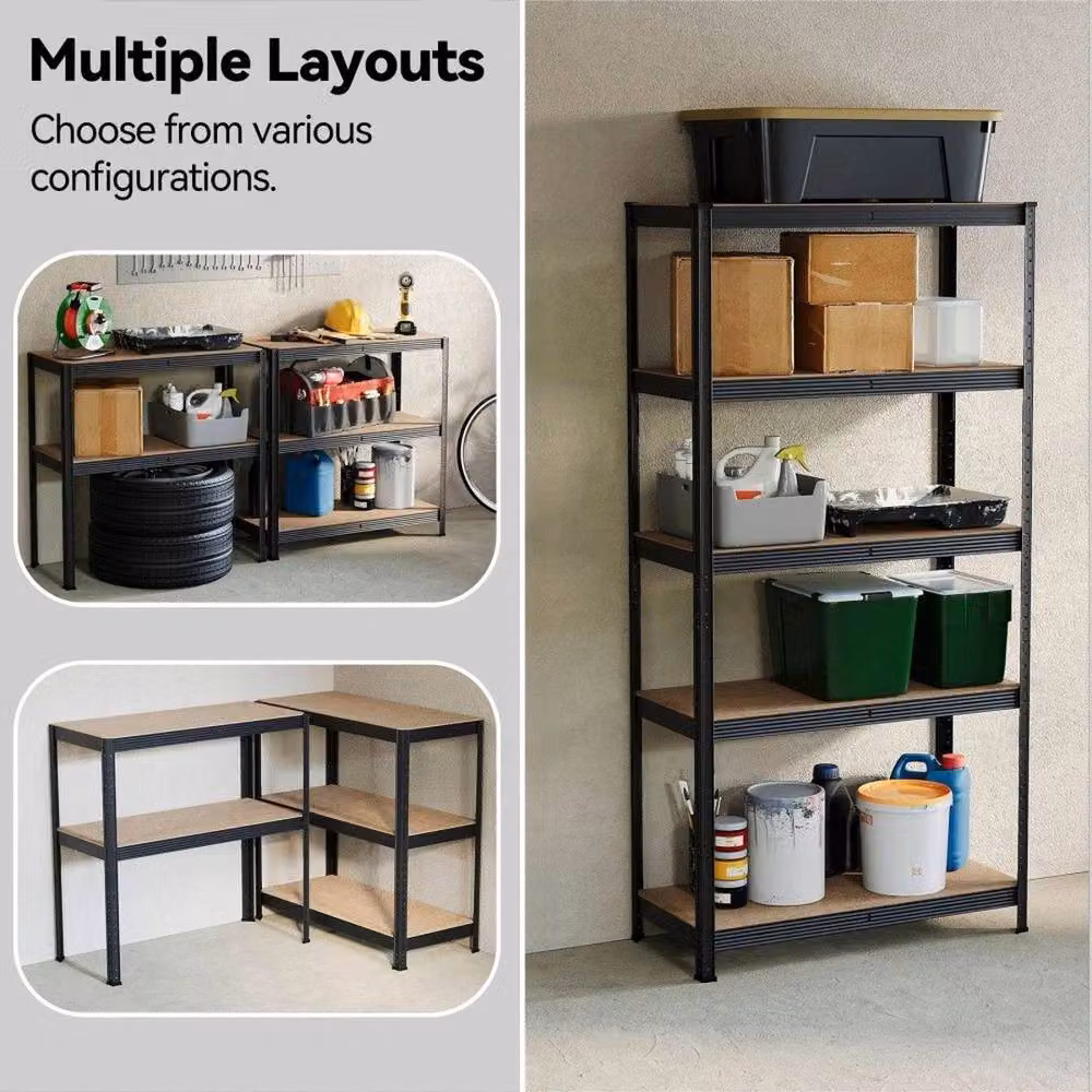 PAWNORA 5 Tier Metal and MDF Freestanding Shelving Unit, Black, Height: 180 cm – 3