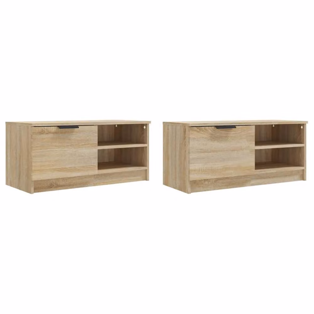 Berkfield Home Set of 2 Modern Sonoma Oak TV Cabinets in Light Brown, W/D/H: 80 x 35 x 36.5 cm – 2