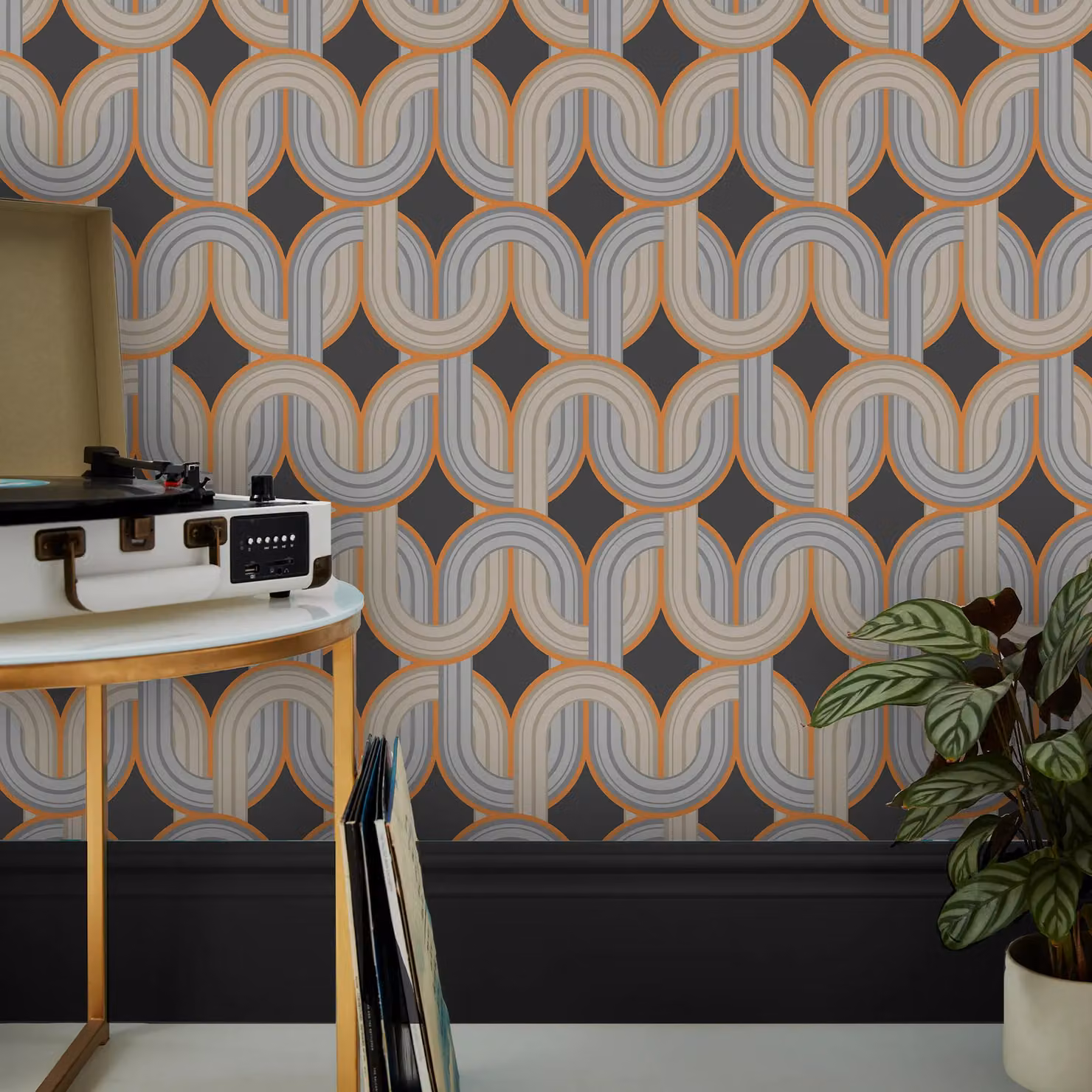 Envy In the Loop Choc Orange Geometric Abstract Mid-Century Wallpaper, Width: 52 cm, Length: 1000 cm – 3