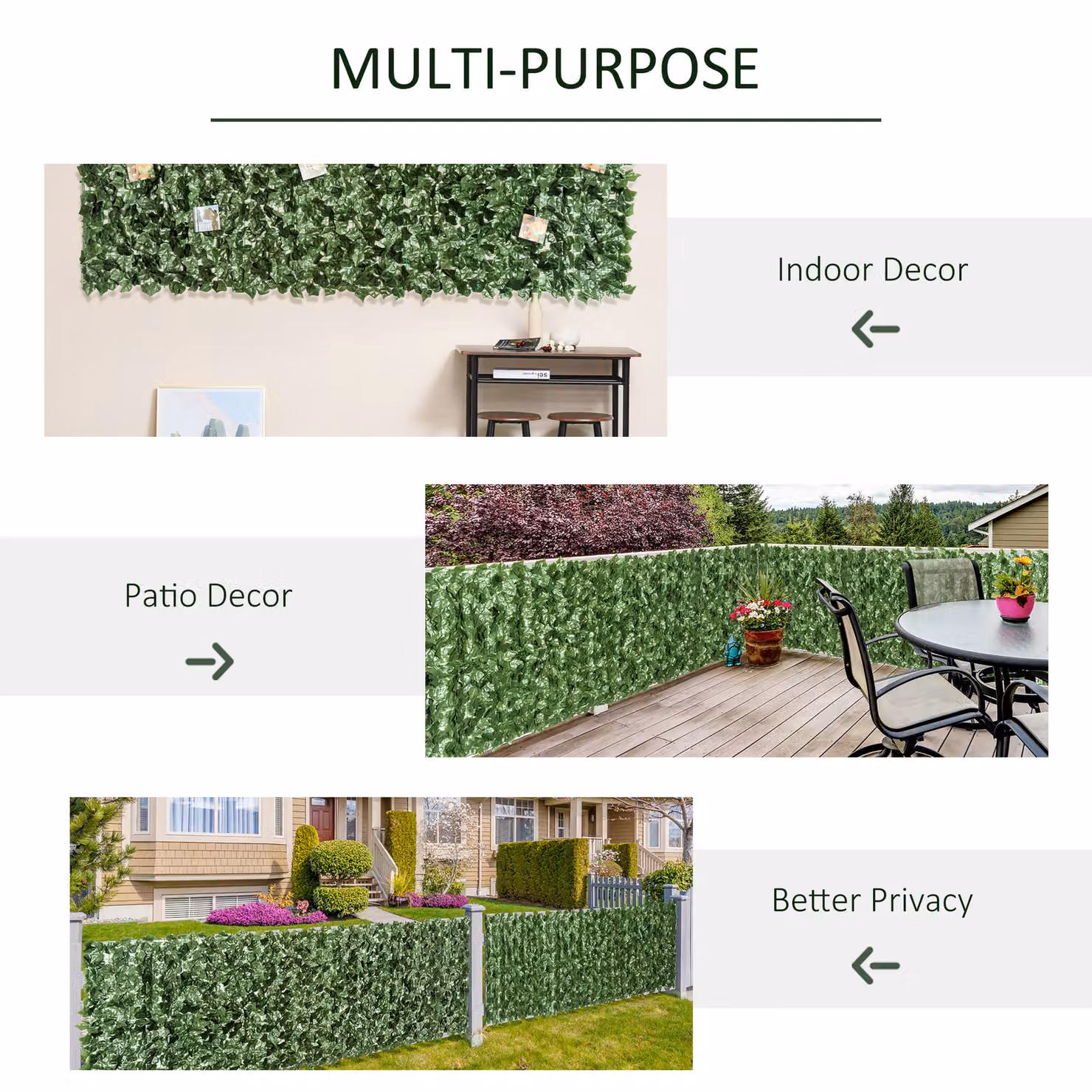 Outsunny 4-Piece Artificial Leaf Hedge Privacy Fence Screen, Green, H 240 cm x W 100 cm – 5