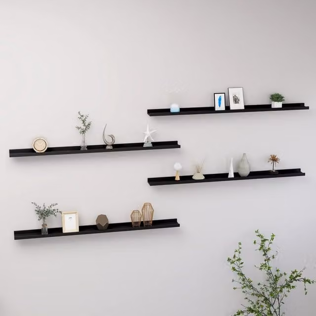 Berkfield Home Wall Mounted Shelves, 4 Piece Set, Black, W: 115 cm, D: 9 cm, H: 3 cm