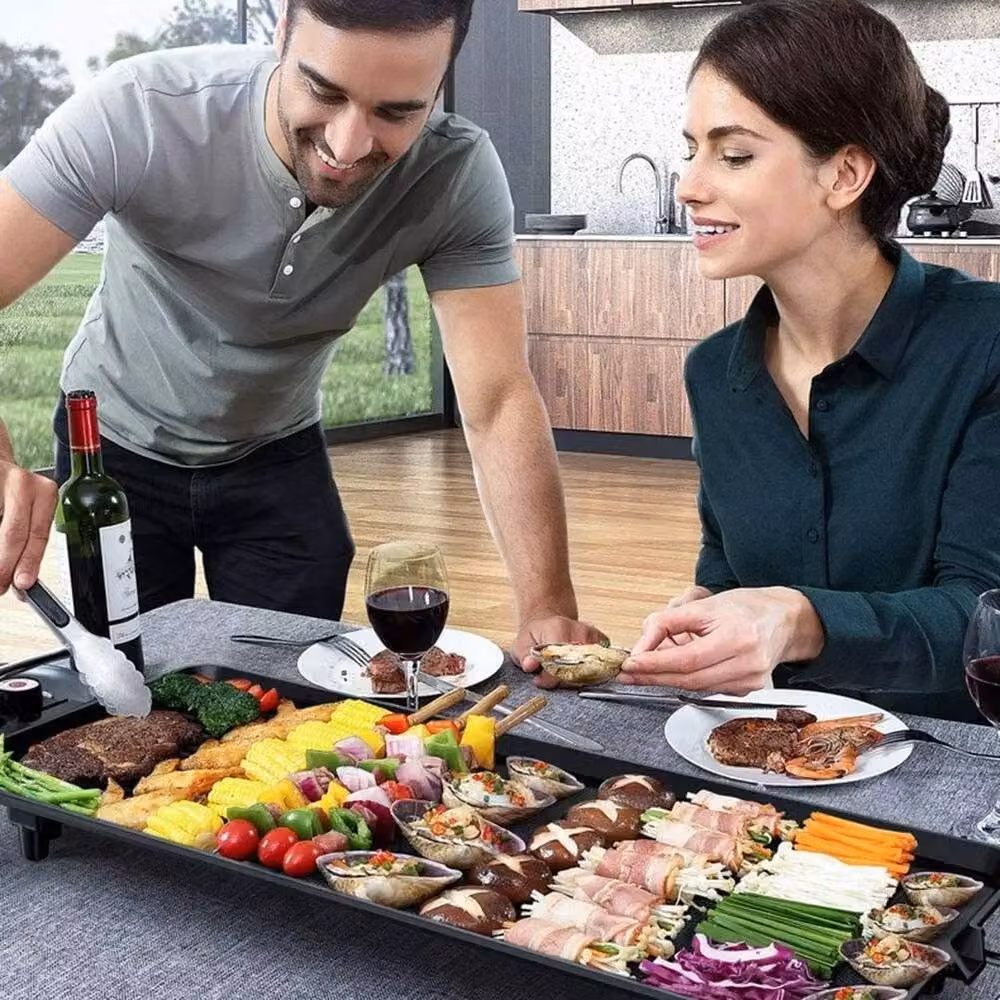 NESTLUNE Black Electric Teppanyaki Grill Tabletop BBQ Hot Plate, W/D/H: 67 x 29.5 x 8 cm – 5